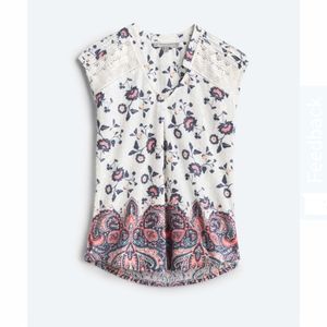 Daniele Rainn size L crochet detail coral and white cap sleeve top